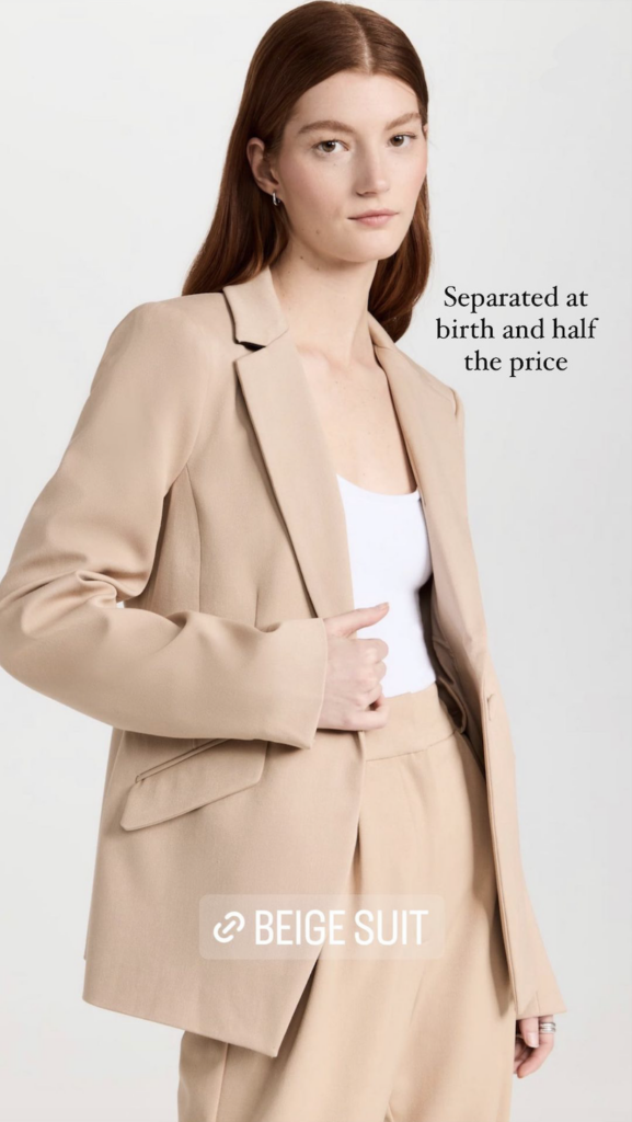 oversized blazer beige suit. separated at birth with my wardrobe nyc suit and half the price. 